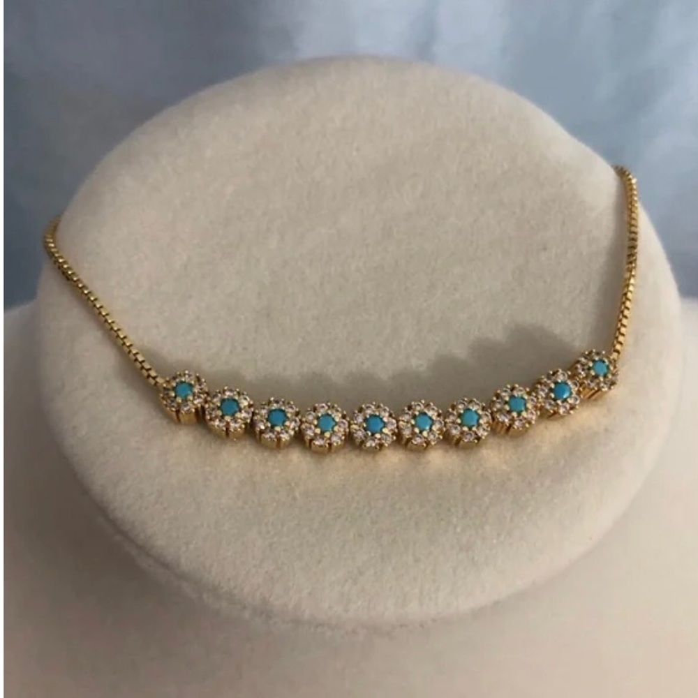 Elegant Gold and Robin’s Egg Blue Floral Bracelet